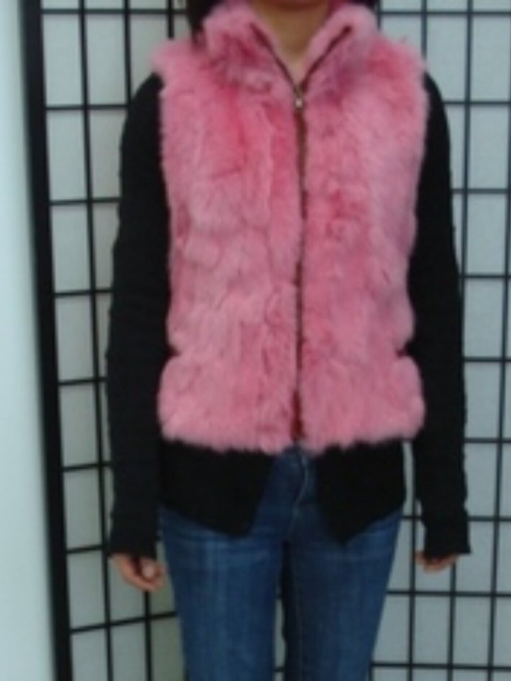SCRAP ITEM: PINK RABBIT FUR VEST W/ FRONT ZIPPER SIZE N/A